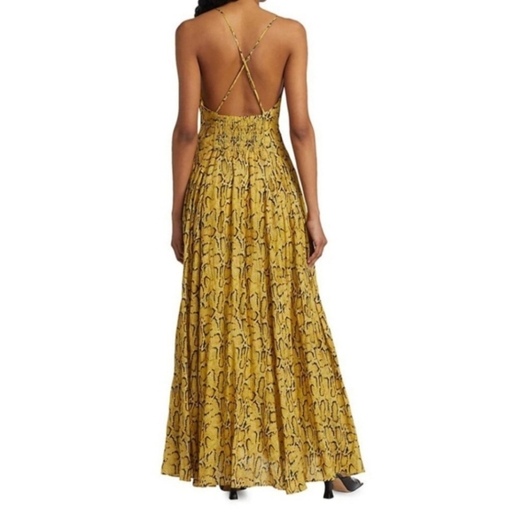 Frame Malibu Python Print Cross Back Maxi Dress in Yellow Size L - Picture 2 of 7